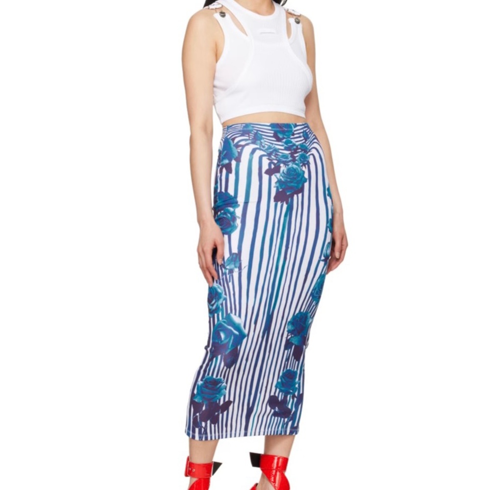 JEAN PAUL GAULTIER - White & Blue Flower Body Morphing Maxi Skirt